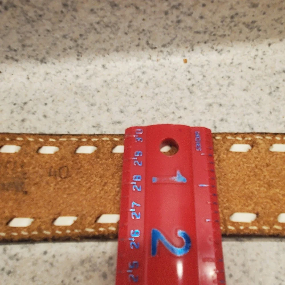VTG Hand Tooled Leather Belt Mens SZ 40 Buffalo Hunt Topstitch Removeable Buckle